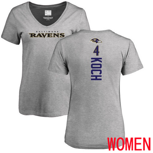 Baltimore Ravens Ash Women Sam Koch Backer V-Neck NFL Football #4 T Shirt